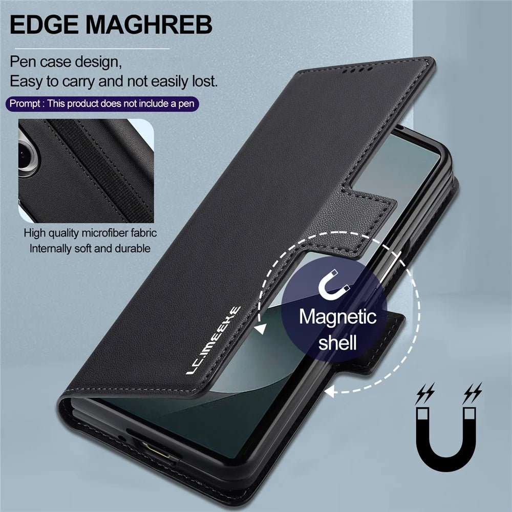 LC.IMEEKE L1 Series for Samsung Galaxy Z Fold8 Ultra Case PU Leather Wallet Stand Protective Phone Cover - Black - 5