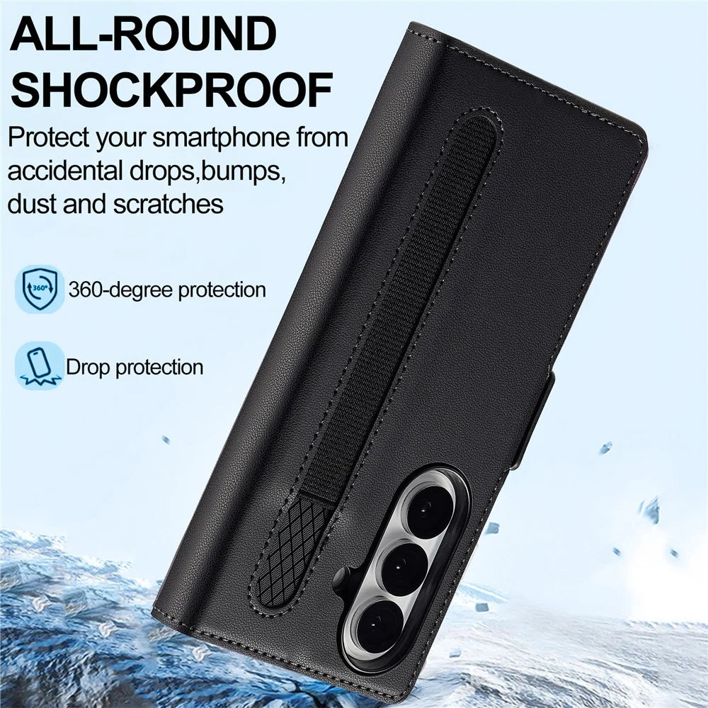 LC.IMEEKE L1 Series for Samsung Galaxy Z Fold8 Ultra Case PU Leather Wallet Stand Protective Phone Cover - Black - 6