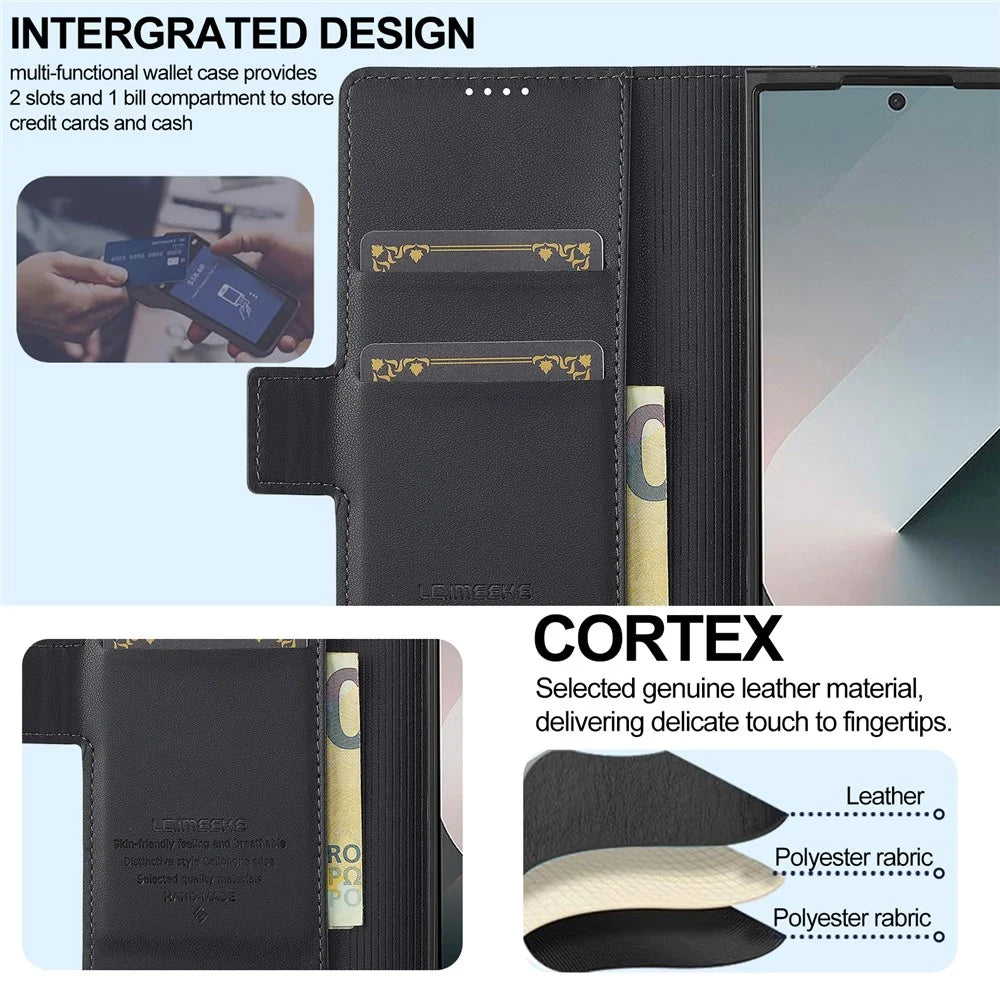 LC.IMEEKE L1 Series for Samsung Galaxy Z Fold8 Ultra Case PU Leather Wallet Stand Protective Phone Cover - Black - 7