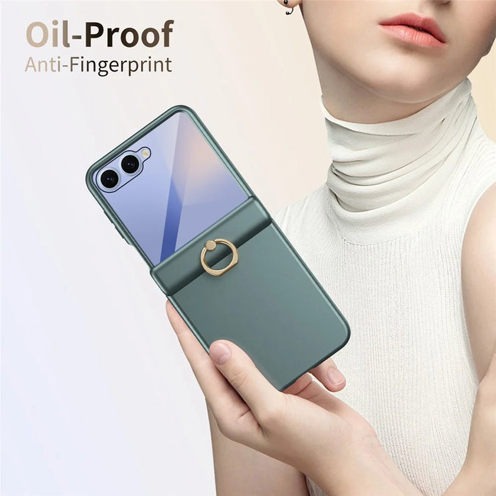 For Samsung Galaxy Z Flip8 Case with Tempered Glass Film Ring Holder Kickstand PC Phone Cover - Green - 4