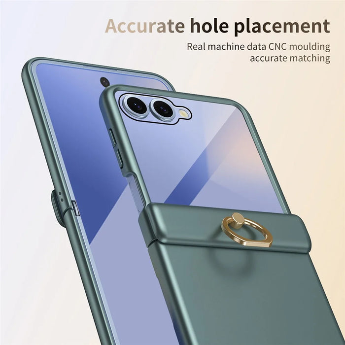 For Samsung Galaxy Z Flip8 Case with Tempered Glass Film Ring Holder Kickstand PC Phone Cover - Green - 7