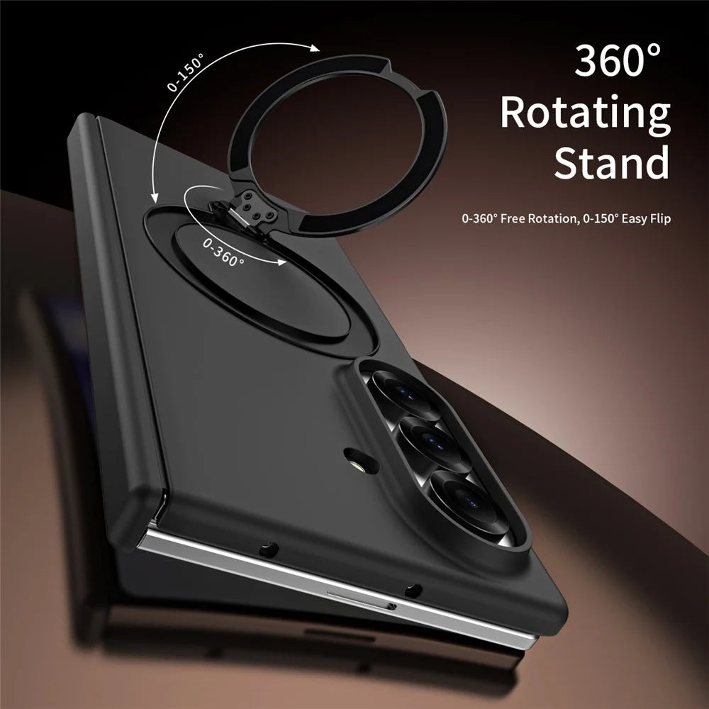 For Samsung Galaxy Z Fold8 Ultra Case Magnetic Rotating Kickstand Hard PC Phone Cover with Tempered Glass Film - Black - 2