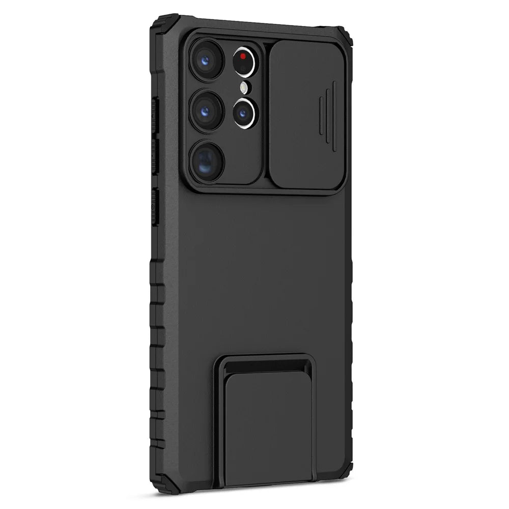 For Samsung Galaxy S23 Ultra Slide Camera Protection Kickstand Phone Case PC + TPU Protective Cover - Black - 2