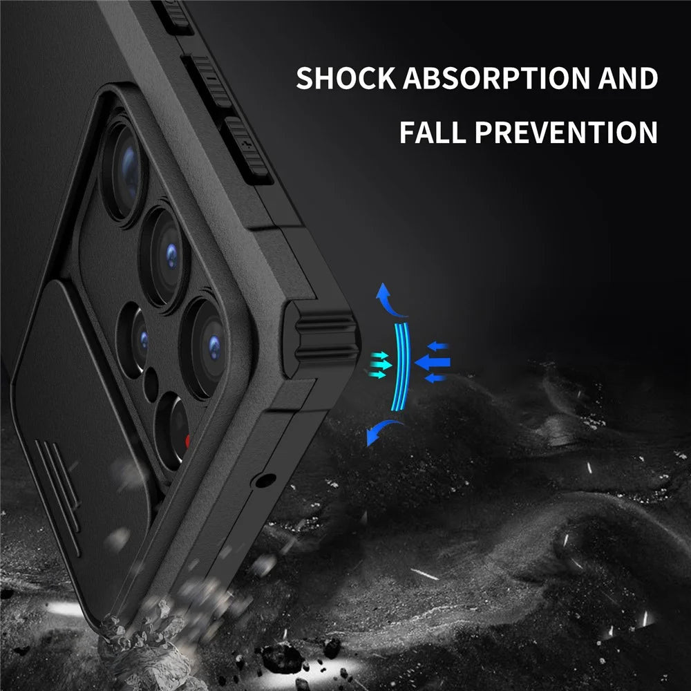 For Samsung Galaxy S23 Ultra Slide Camera Protection Kickstand Phone Case PC + TPU Protective Cover - Black - 5
