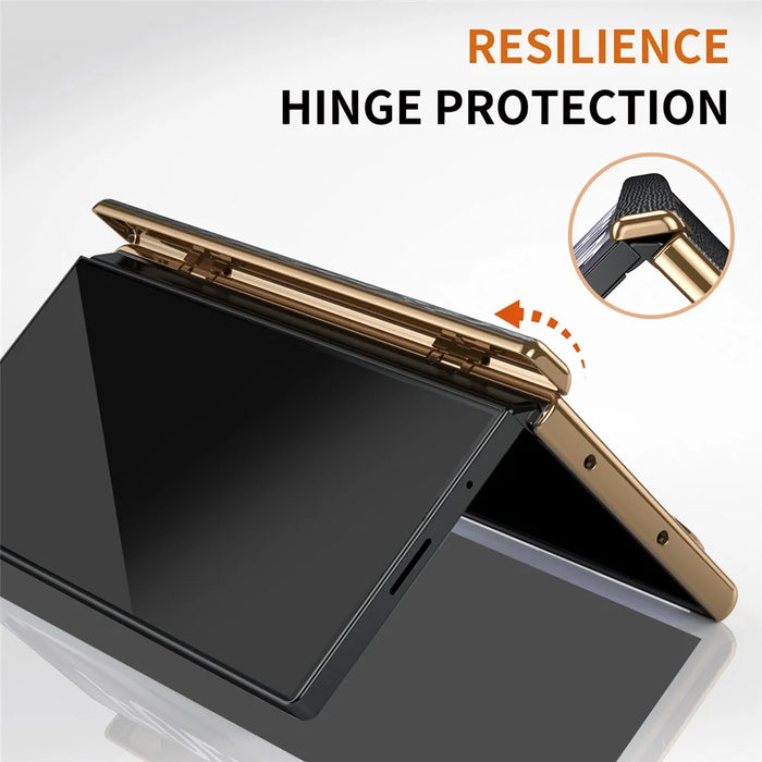 For Samsung Galaxy Z Fold8 Ultra Case Retractable Wrist Strap Kickstand Leather PC Case with Hinge Protection / Tempered Glass Flim - Black - 5