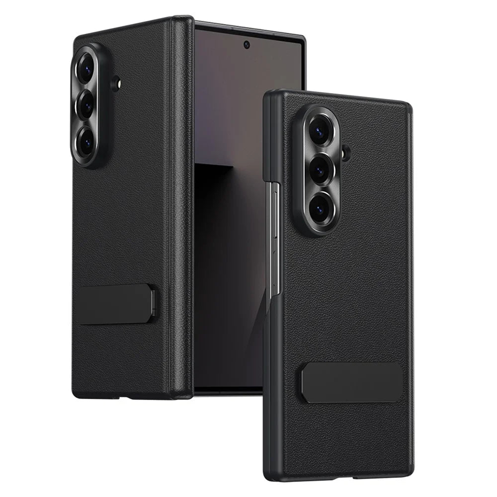 For Samsung Galaxy Z Fold8 Ultra Case Foldable Kickstand Leather Anti-Drop Phone Protective Cover - Black - 1
