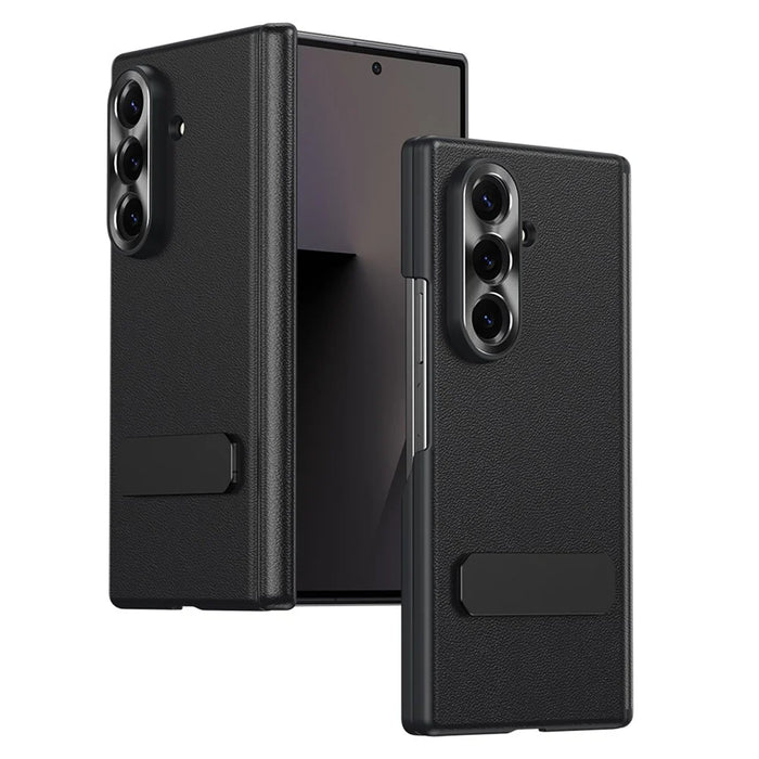 For Samsung Galaxy Z Fold8 Ultra Case Foldable Kickstand Leather Anti-Drop Phone Protective Cover - Black - 1