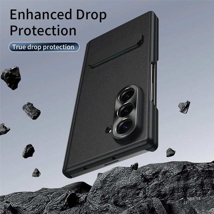 For Samsung Galaxy Z Fold8 Ultra Case Foldable Kickstand Leather Anti-Drop Phone Protective Cover - Black - 5