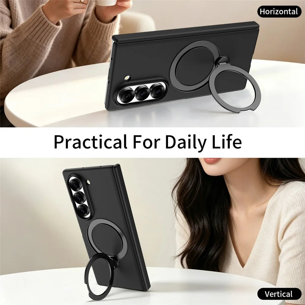 For Samsung Galaxy Z Fold6 5G Case Magnetic Rotating Kickstand Hard PC Phone Cover with Tempered Glass Film - Black - 3
