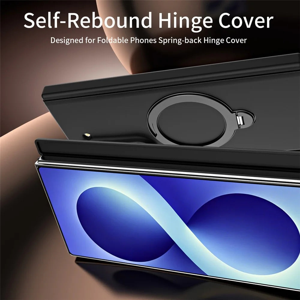 For Samsung Galaxy Z Fold6 5G Case Magnetic Rotating Kickstand Hard PC Phone Cover with Tempered Glass Film - Black - 7