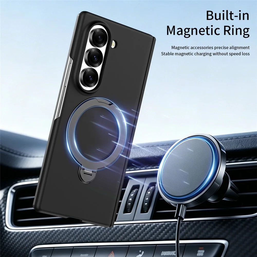 For Samsung Galaxy Z Fold5 5G Case Magnetic Rotating Kickstand Hard PC Phone Cover with Tempered Glass Film - Black - 3