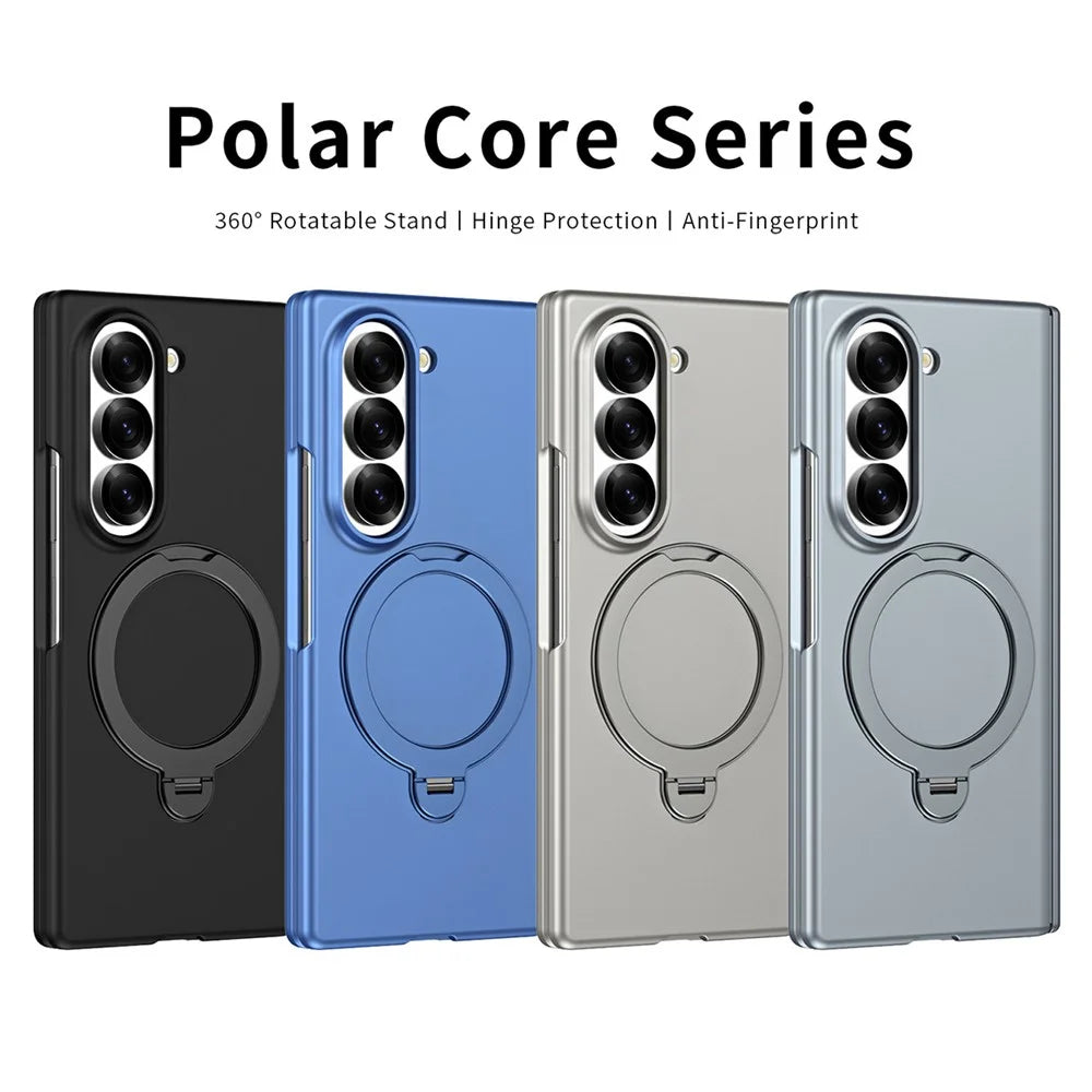 For Samsung Galaxy Z Fold5 5G Case Magnetic Rotating Kickstand Hard PC Phone Cover with Tempered Glass Film - Black - 7