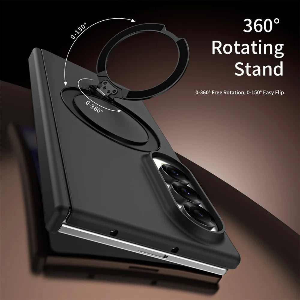 For Samsung Galaxy Z Fold4 5G Case Magnetic Rotating Kickstand Hard PC Phone Cover with Tempered Glass Film - Black - 2