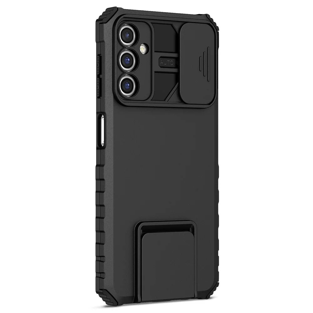 For Samsung Galaxy A14 5G / A14 4G Slide Camera Protection PC + TPU Phone Case Adjustable Kickstand Anti-Drop Cover - Black - 2