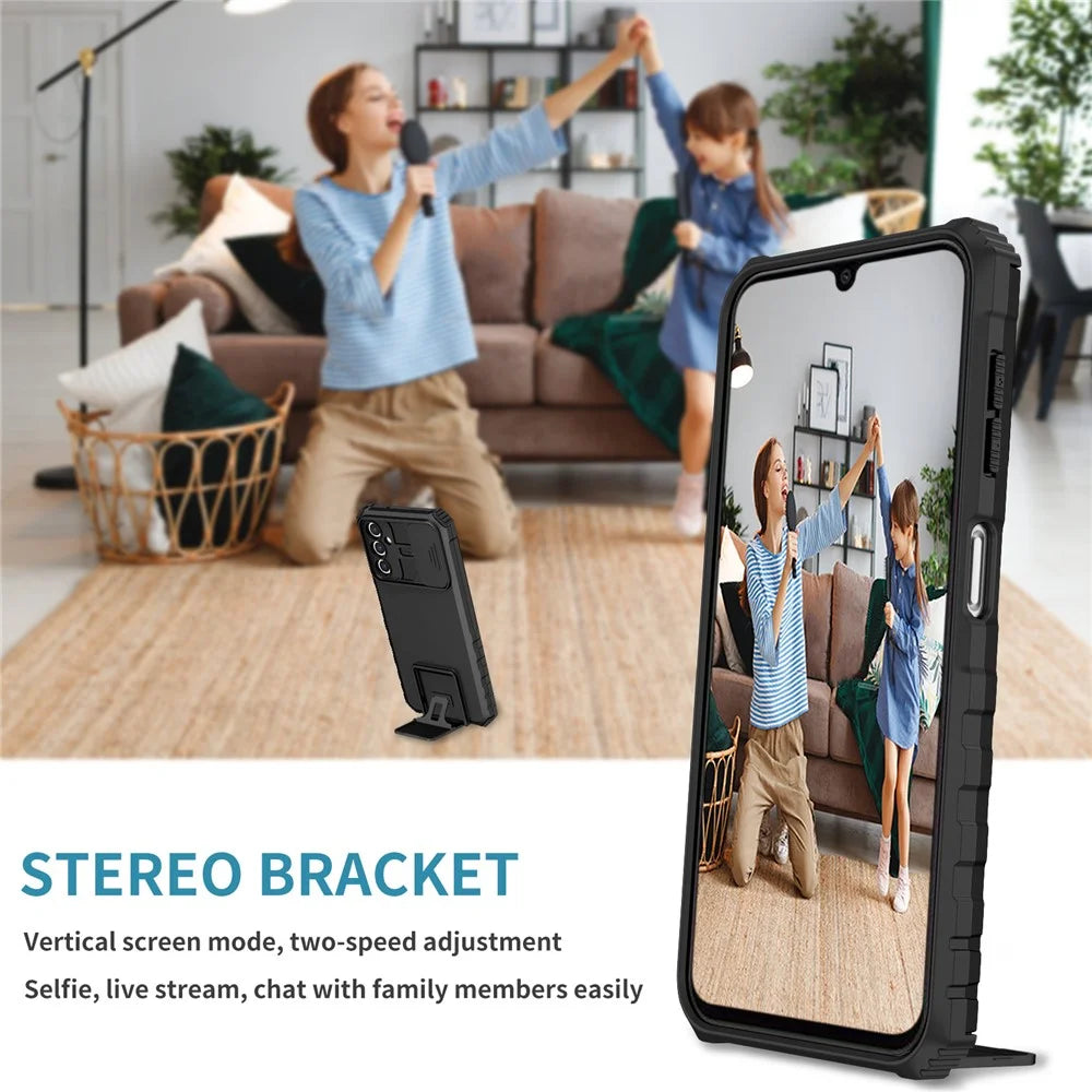 For Samsung Galaxy A14 5G / A14 4G Slide Camera Protection PC + TPU Phone Case Adjustable Kickstand Anti-Drop Cover - Black - 7