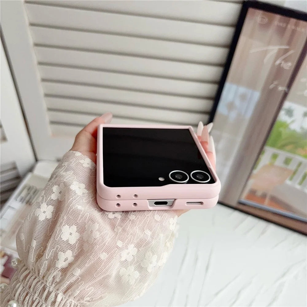 For Samsung Galaxy Z Flip8 Case PU Leather + PC Phone Cover with Grip Strap - Pink - 4