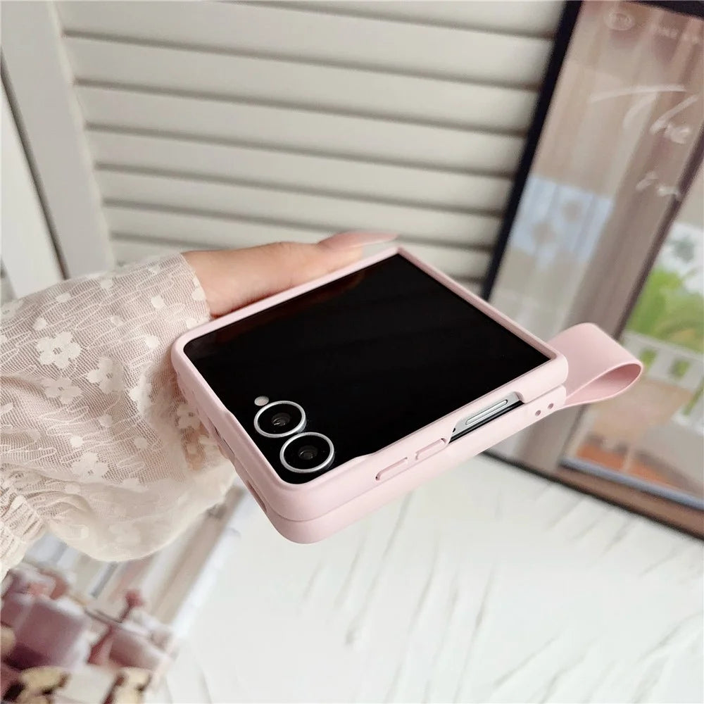 For Samsung Galaxy Z Flip8 Case PU Leather + PC Phone Cover with Grip Strap - Pink - 5
