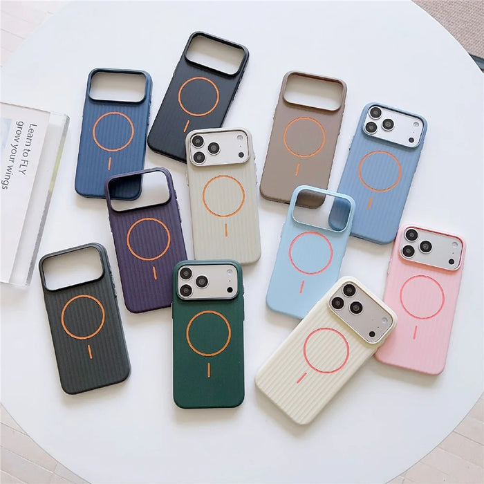 For iPhone 17 Pro Magnetic Case Corrugated Texture Hard PC Phone Protective Cover - Blue - 5