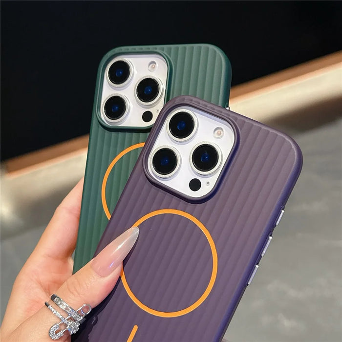 For iPhone 16 Pro Max Magnetic Case Corrugated Texture Hard PC Phone Protective Cover - Dark Green - 3