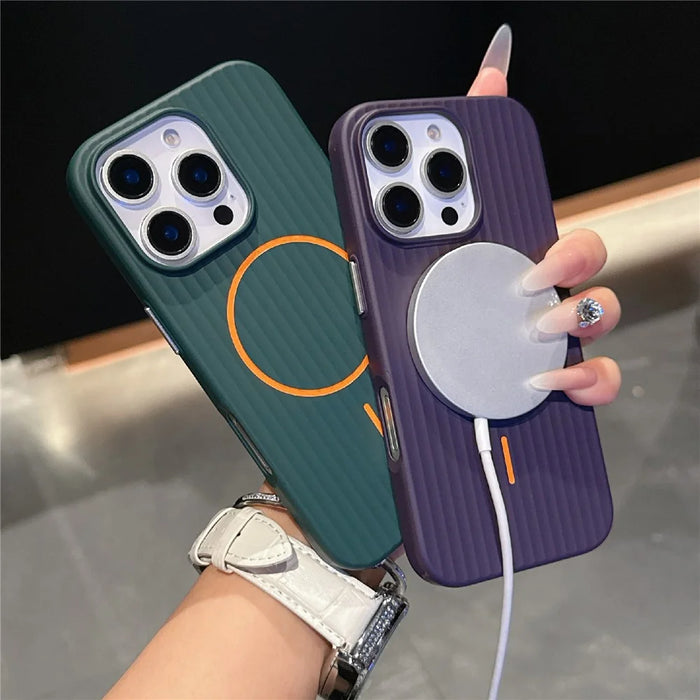 For iPhone 16 Pro Magnetic Case Corrugated Texture Hard PC Phone Protective Cover - Dark Green - 2