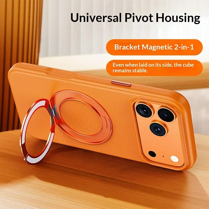 For iPhone 17 Pro Magnetic Case Rotating Kickstand Matte Texture Anti-Fingerprint PC + TPU Shockproof Phone Cover - Orange - 2