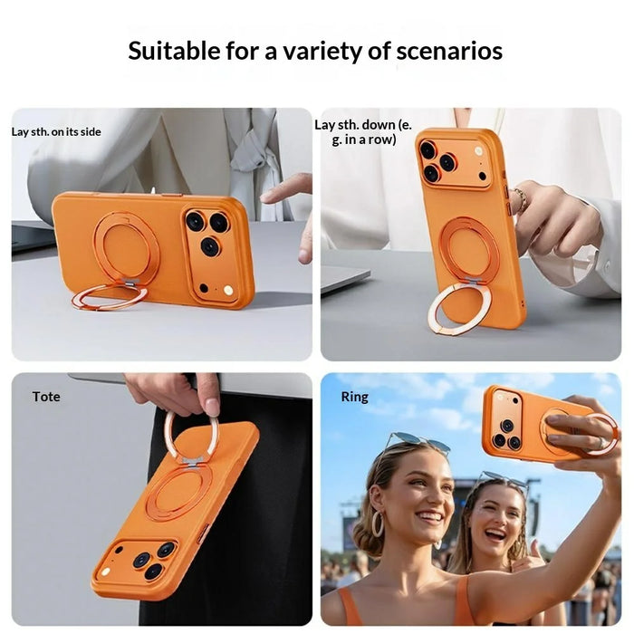 For iPhone 17 Pro Magnetic Case Rotating Kickstand Matte Texture Anti-Fingerprint PC + TPU Shockproof Phone Cover - Orange - 5