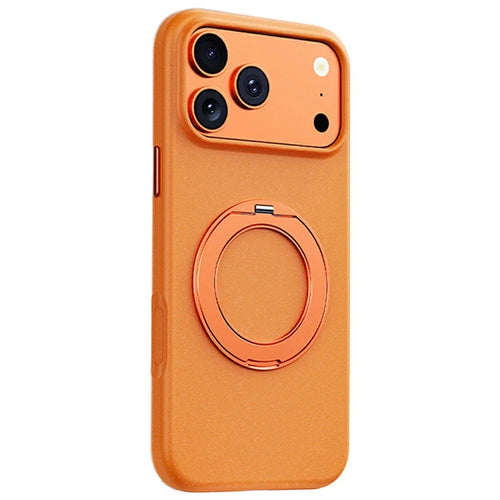 For iPhone 17 Pro Max Magnetic Case Rotating Kickstand Matte Texture Anti-Fingerprint PC + TPU Shockproof Phone Cover - Orange - 1