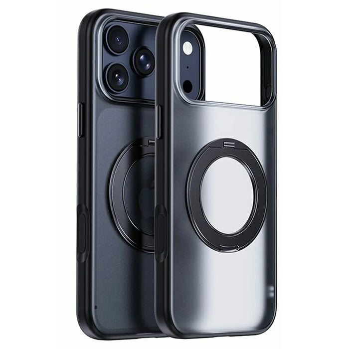 For iPhone 17 Pro Max Magnetic Case Rotating Kickstand Matte  PC + TPU Phone Cover - Transparent Black - 1