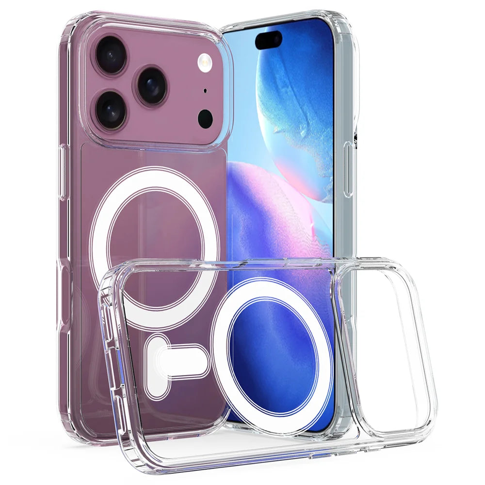 For iPhone 18 Pro / 17 Pro Clear Phone Magnetic Case TPU + Acrylic Back Cover - Clear - 1