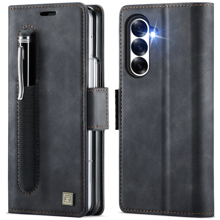 AUTSPACE for Samsung Galaxy Z Fold8 Ultra A11 Case RFID Blocking Retro Leather Cell Phone Wallet Cover - Black - 1