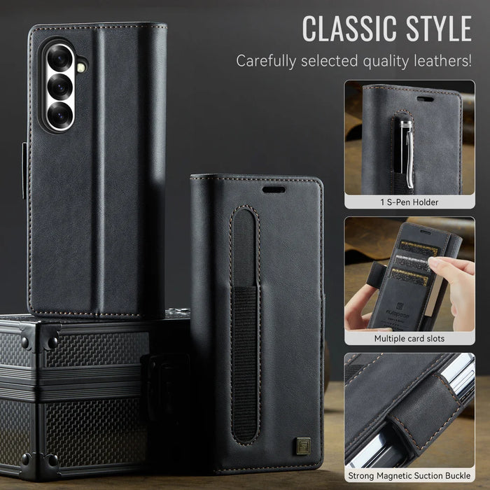 AUTSPACE for Samsung Galaxy Z Fold8 Ultra A11 Case RFID Blocking Retro Leather Cell Phone Wallet Cover - Black - 3