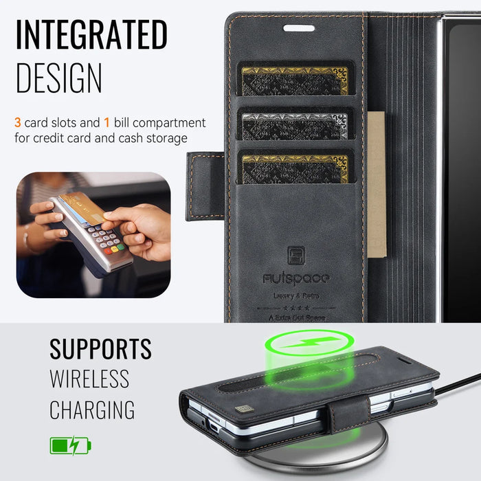AUTSPACE for Samsung Galaxy Z Fold8 Ultra A11 Case RFID Blocking Retro Leather Cell Phone Wallet Cover - Black - 5