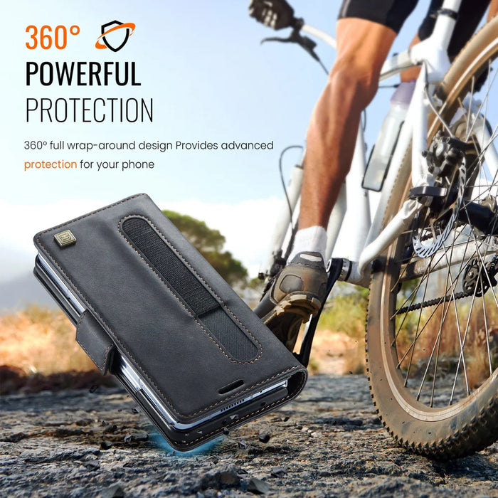 AUTSPACE for Samsung Galaxy Z Fold8 Ultra A11 Case RFID Blocking Retro Leather Cell Phone Wallet Cover - Black - 6