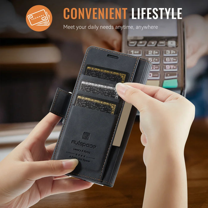 AUTSPACE for Samsung Galaxy Z Fold8 Ultra A11 Case RFID Blocking Retro Leather Cell Phone Wallet Cover - Black - 7
