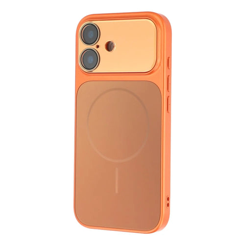 For iPhone 17 Magnetic Case AG Matte PC + TPU Shockproof Phone Cover with Lens Film - Orange - 1