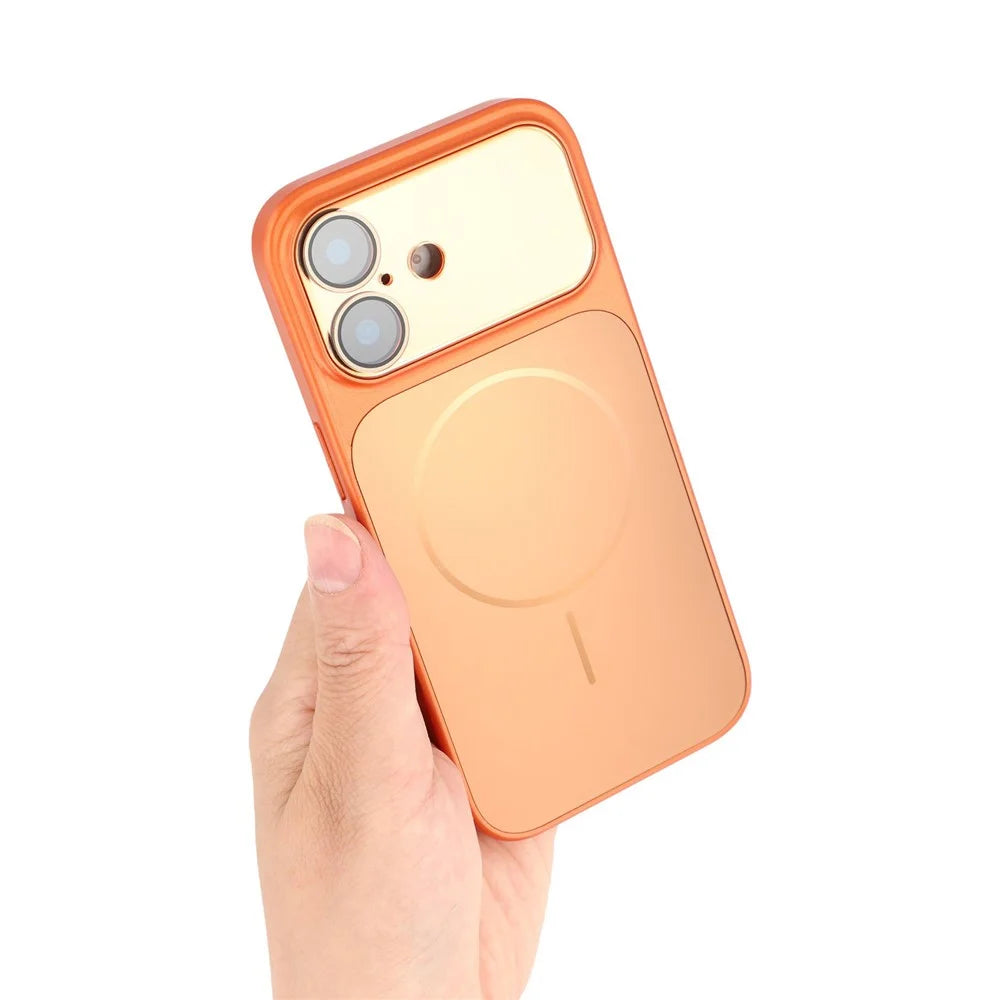 For iPhone 17 Magnetic Case AG Matte PC + TPU Shockproof Phone Cover with Lens Film - Orange - 4