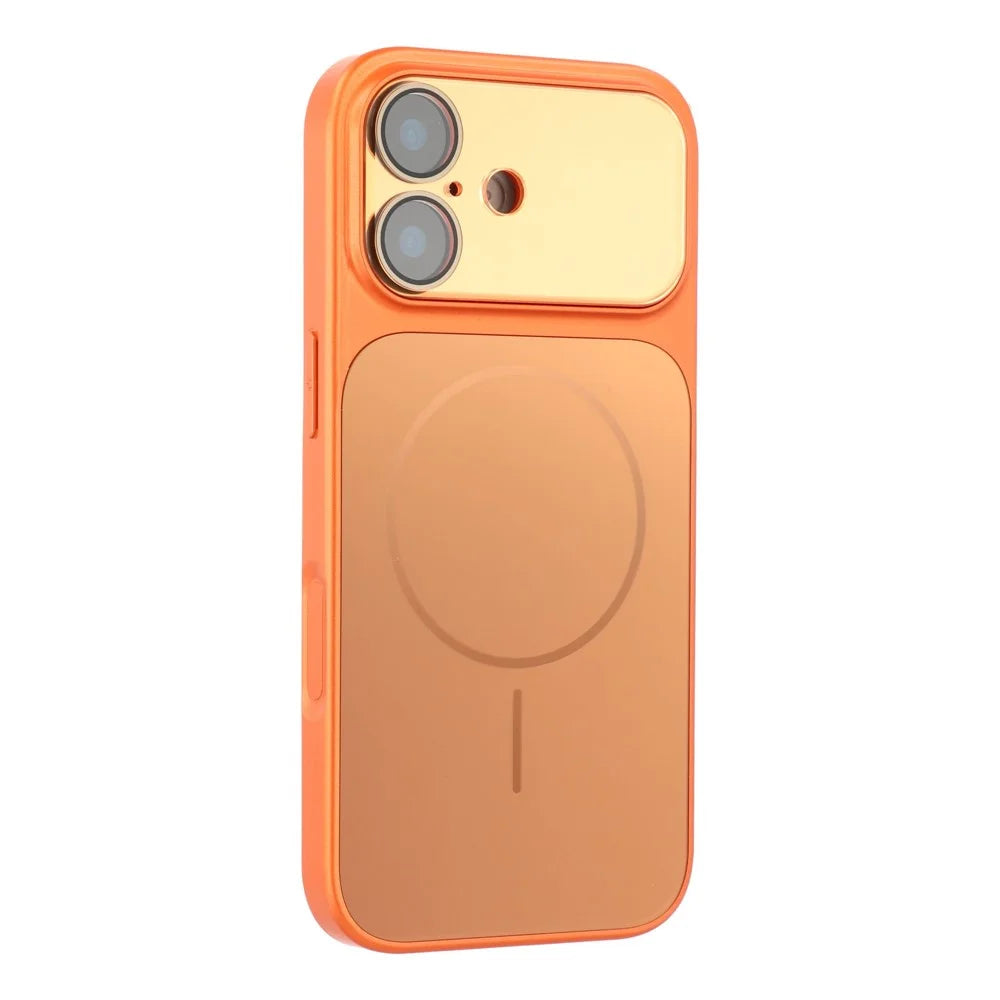 For iPhone 16 Magnetic Case AG Matte PC + TPU Shockproof Phone Cover with Lens Film - Orange - 2
