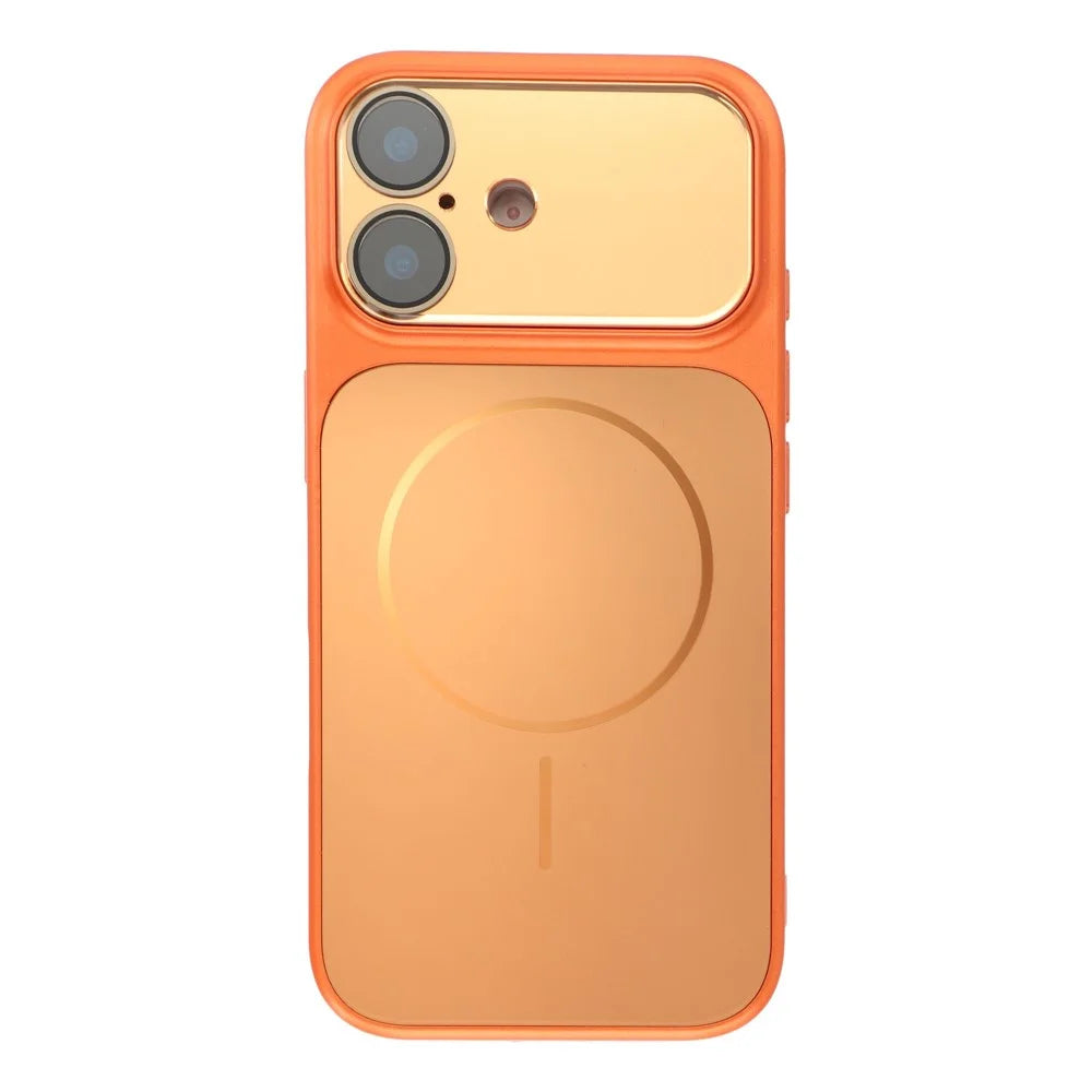 For iPhone 16 Magnetic Case AG Matte PC + TPU Shockproof Phone Cover with Lens Film - Orange - 3
