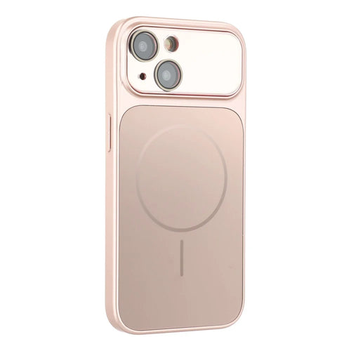 For iPhone 15 Magnetic Case AG Matte PC + TPU Shockproof Phone Cover with Lens Film - Pink - 1