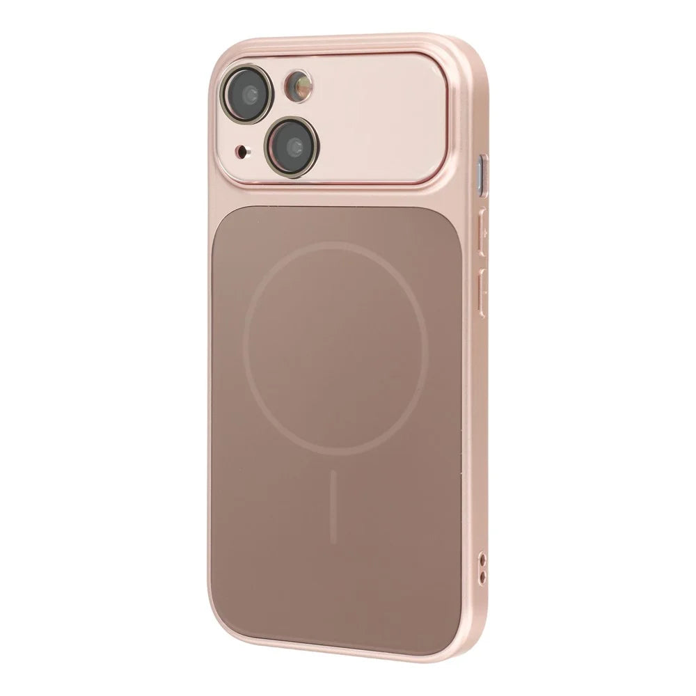 For iPhone 15 Magnetic Case AG Matte PC + TPU Shockproof Phone Cover with Lens Film - Pink - 2