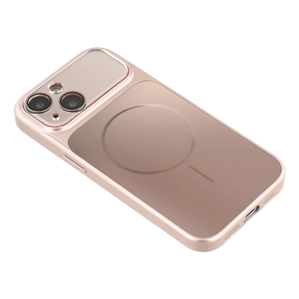 For iPhone 15 Magnetic Case AG Matte PC + TPU Shockproof Phone Cover with Lens Film - Pink - 4