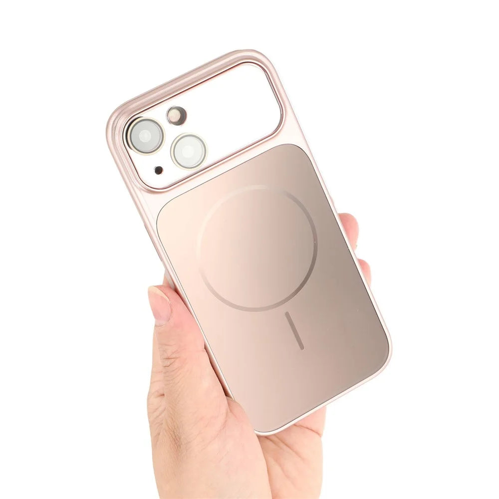 For iPhone 15 Magnetic Case AG Matte PC + TPU Shockproof Phone Cover with Lens Film - Pink - 6