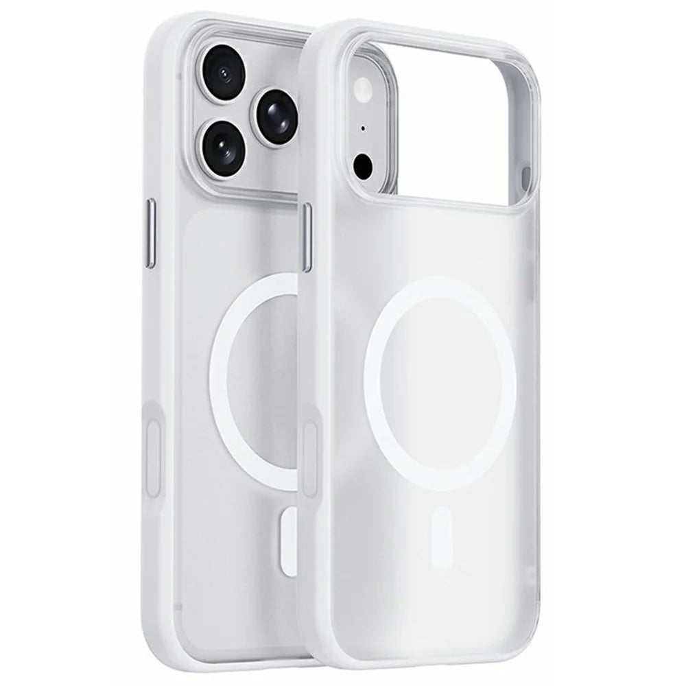 For iPhone 17 Pro Magnetic Case Translucent Matte PC + TPU Phone Cover Compatible with MagSafe - Transparent White - 1