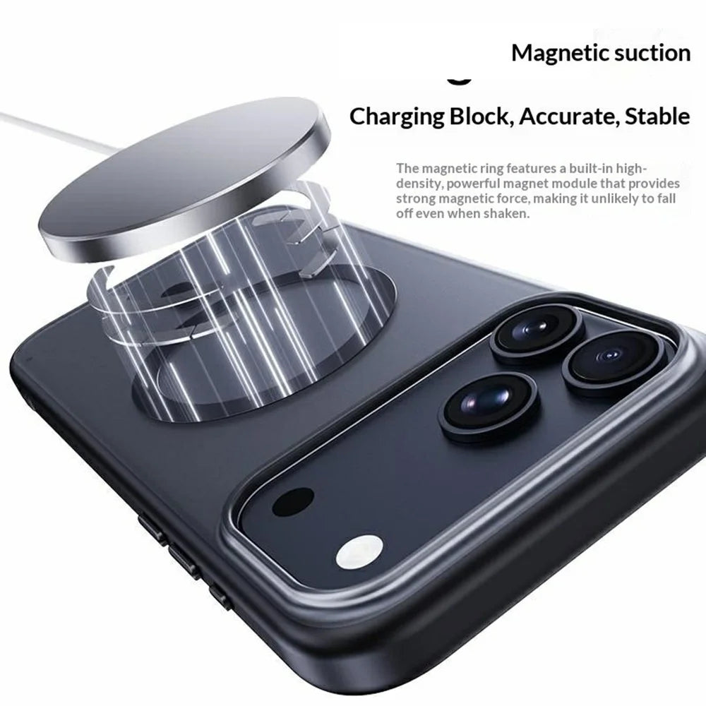 For iPhone 17 Pro Magnetic Case Translucent Matte PC + TPU Phone Cover Compatible with MagSafe - Transparent White - 3