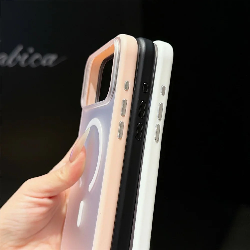 For iPhone 17 Pro Magnetic Case Translucent Matte PC + TPU Phone Cover Compatible with MagSafe - Transparent White - 6