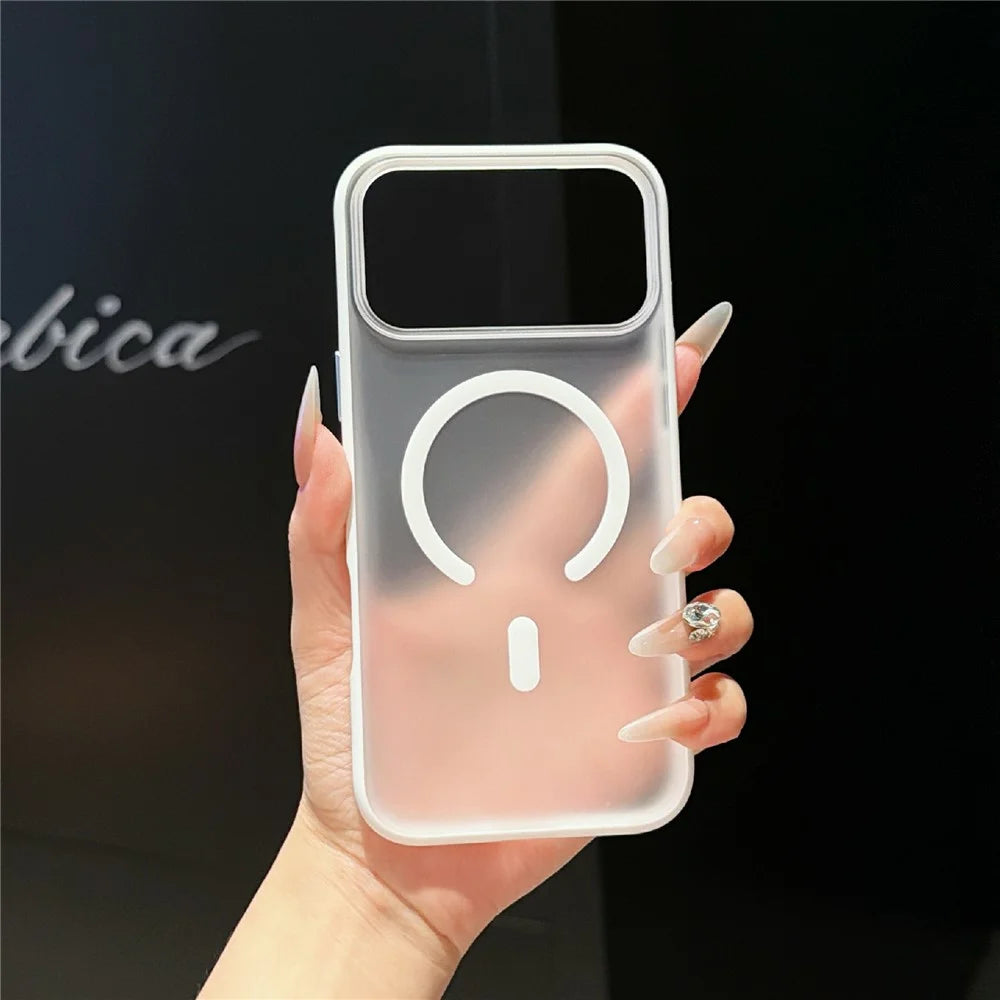 For iPhone 17 Pro Max Magnetic Case Translucent Matte PC + TPU Phone Cover Compatible with MagSafe - Transparent White - 2