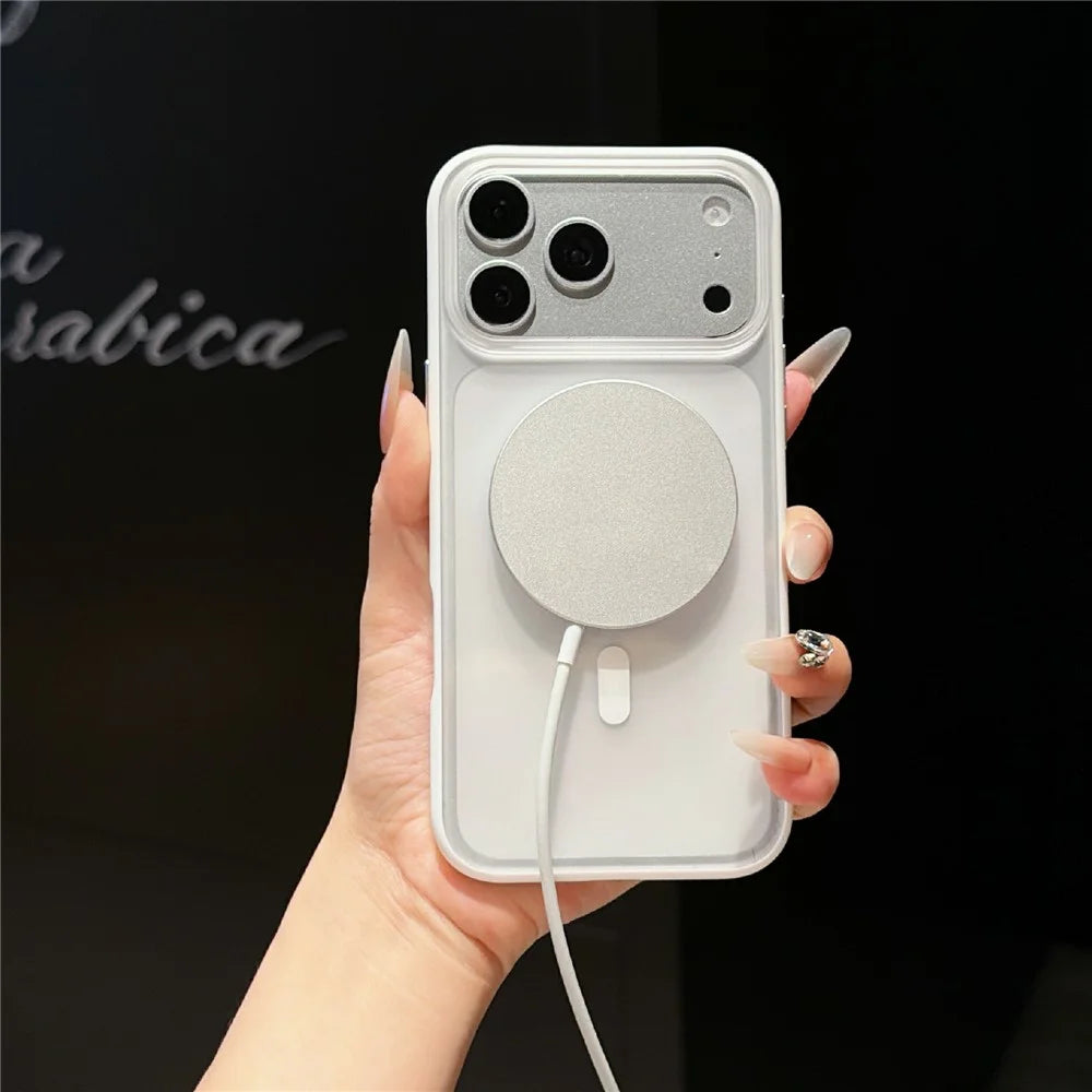 For iPhone 17 Pro Max Magnetic Case Translucent Matte PC + TPU Phone Cover Compatible with MagSafe - Transparent White - 5