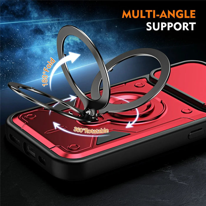 For iPhone 16 Case with Slide Lens Cover Rotatable Kickstand Shockproof TPU + PC Phone Shell - Red - 3