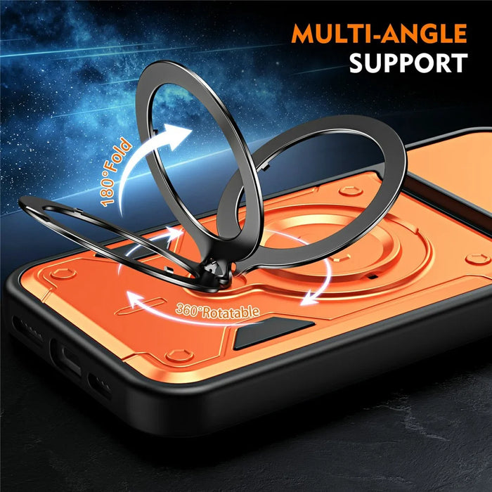 For iPhone 16 Pro Max Case with Slide Lens Cover Rotatable Kickstand Shockproof TPU + PC Phone Shell - Orange - 3