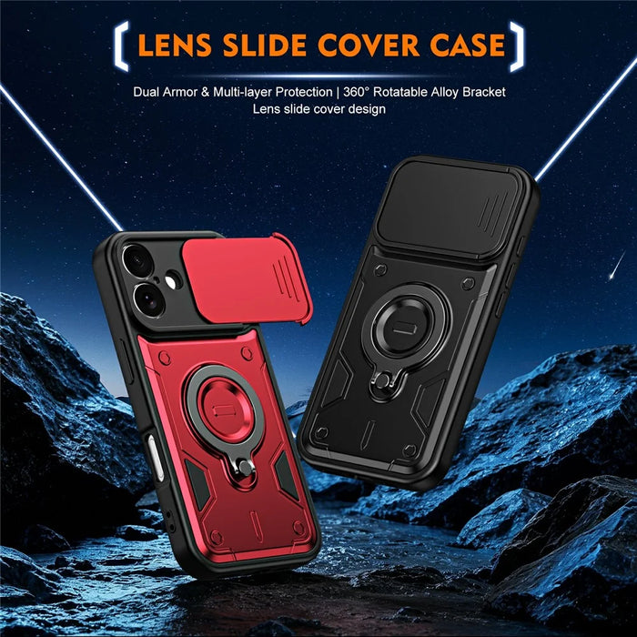 For iPhone 17 Case with Slide Lens Cover Rotatable Kickstand Shockproof TPU + PC Phone Shell - Red - 2